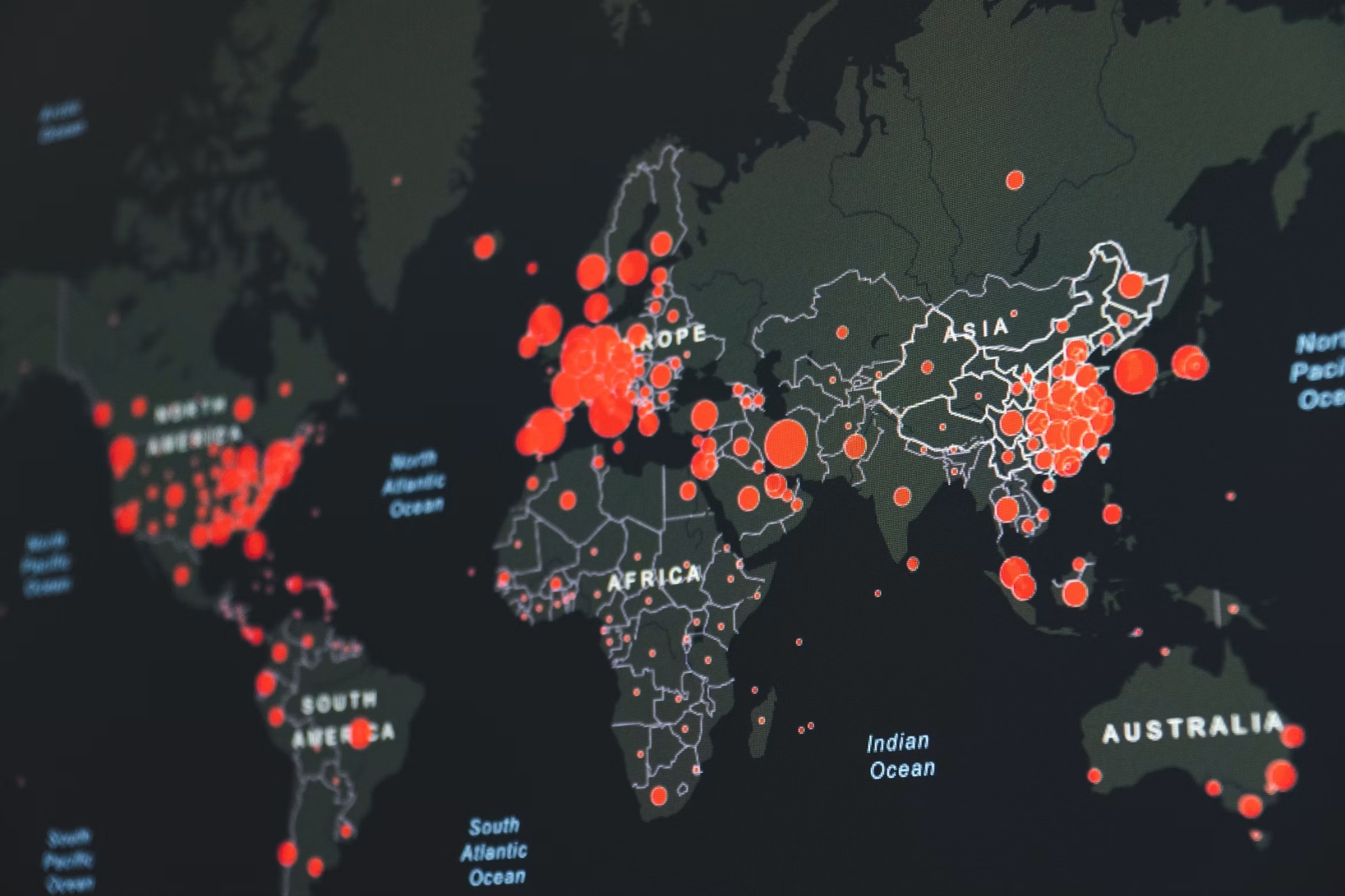 Global map illuminated with connected audience activity